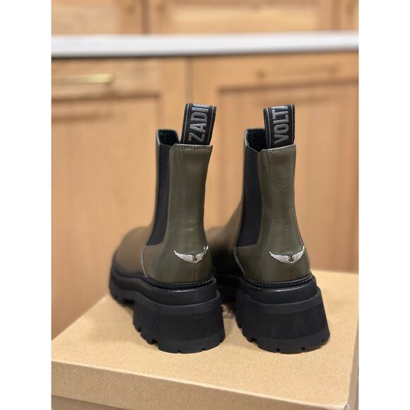 Zadig & Voltaire Ride Ankle Leather Chelsea Boot in Military Green - Picture 6 of 8